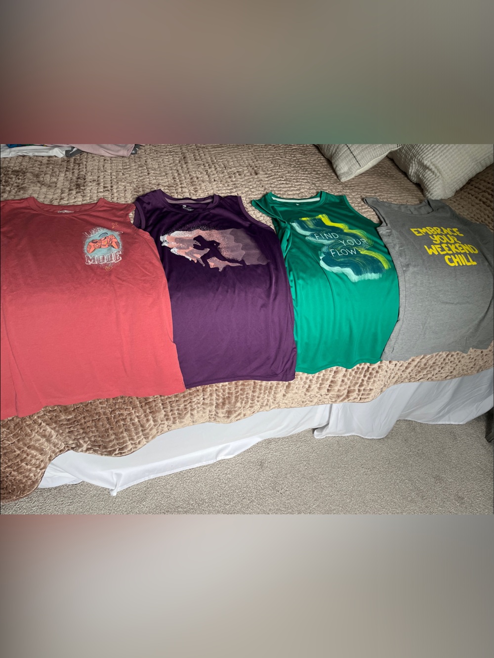 Size 12/14 Kids Tank Top Bundle - Coral, Purple, Green, Gray